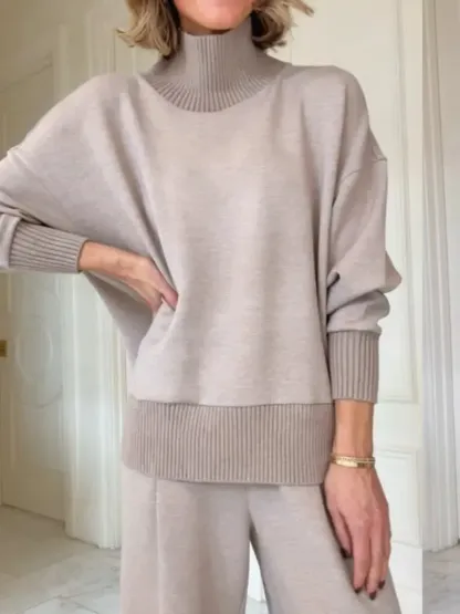 💝💝Casual Travel Stand Collar Side Zipper Top Straight Pants Two-Piece Set