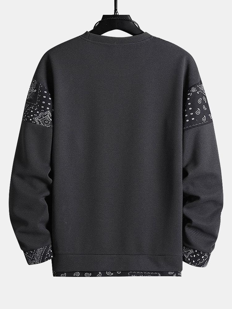 Paisley Print Panel Waffle Sweatshirt-Mitchell Shoes