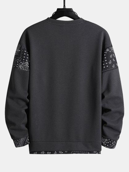 Paisley Print Panel Waffle Sweatshirt-Mitchell Shoes