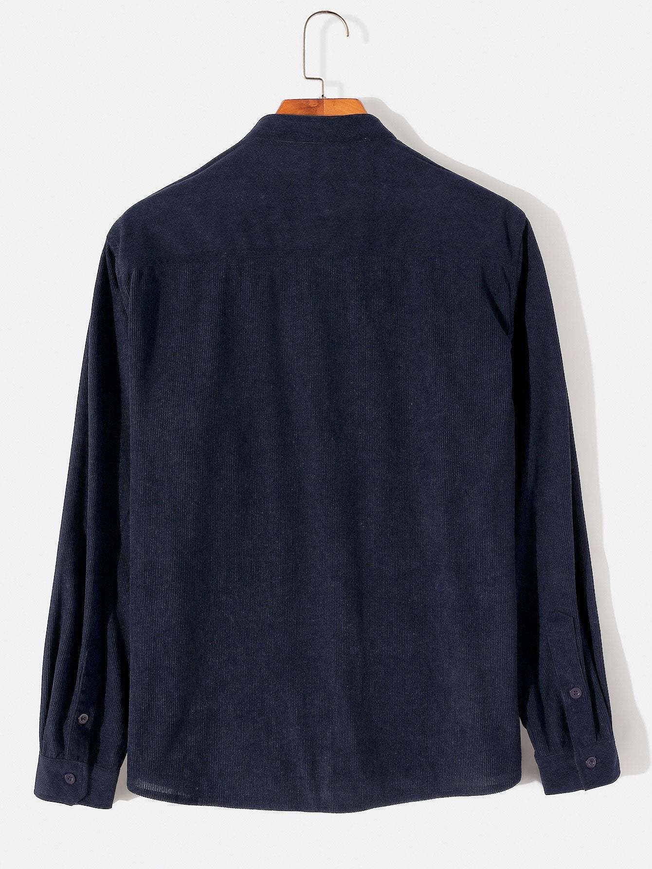 Long Sleeve Stand Collar Corduroy Shirt-Mitchell Shoes