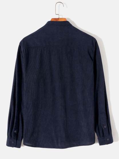 Long Sleeve Stand Collar Corduroy Shirt-Mitchell Shoes