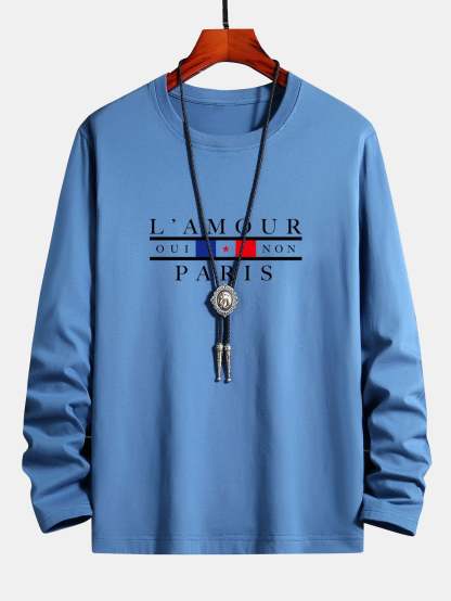 Long Sleeve Paris Slogan Print Cotton T-Shirt-Mitchell Shoes