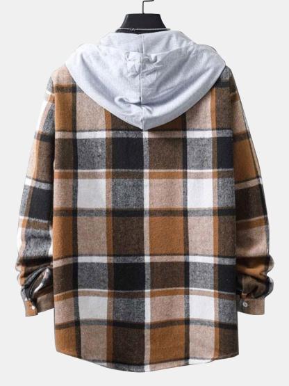 Long Sleeve Hooded Flannel Plaid Overshirt-Mitchell Shoes