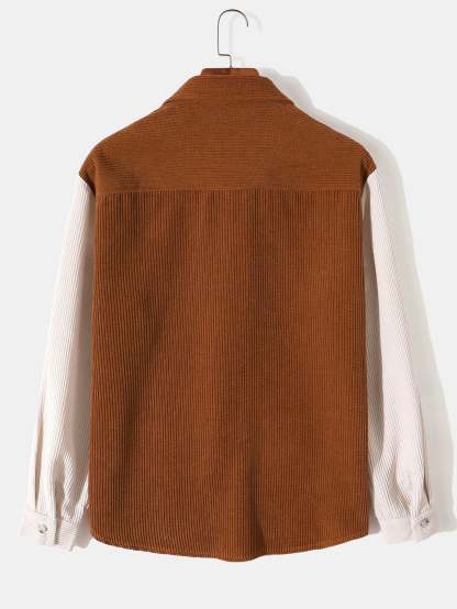 Long Sleeve Color Block Corduroy Shirt-Mitchell Shoes