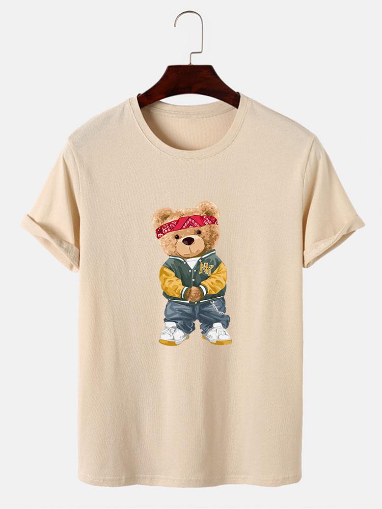 Hip Hop Bear Print T-Shirt-Mitchell Shoes