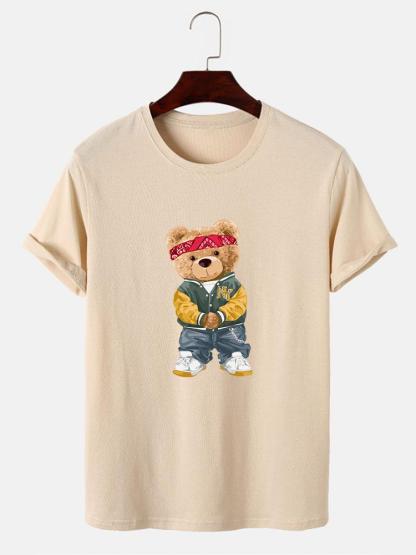 Hip Hop Bear Print T-Shirt-Mitchell Shoes