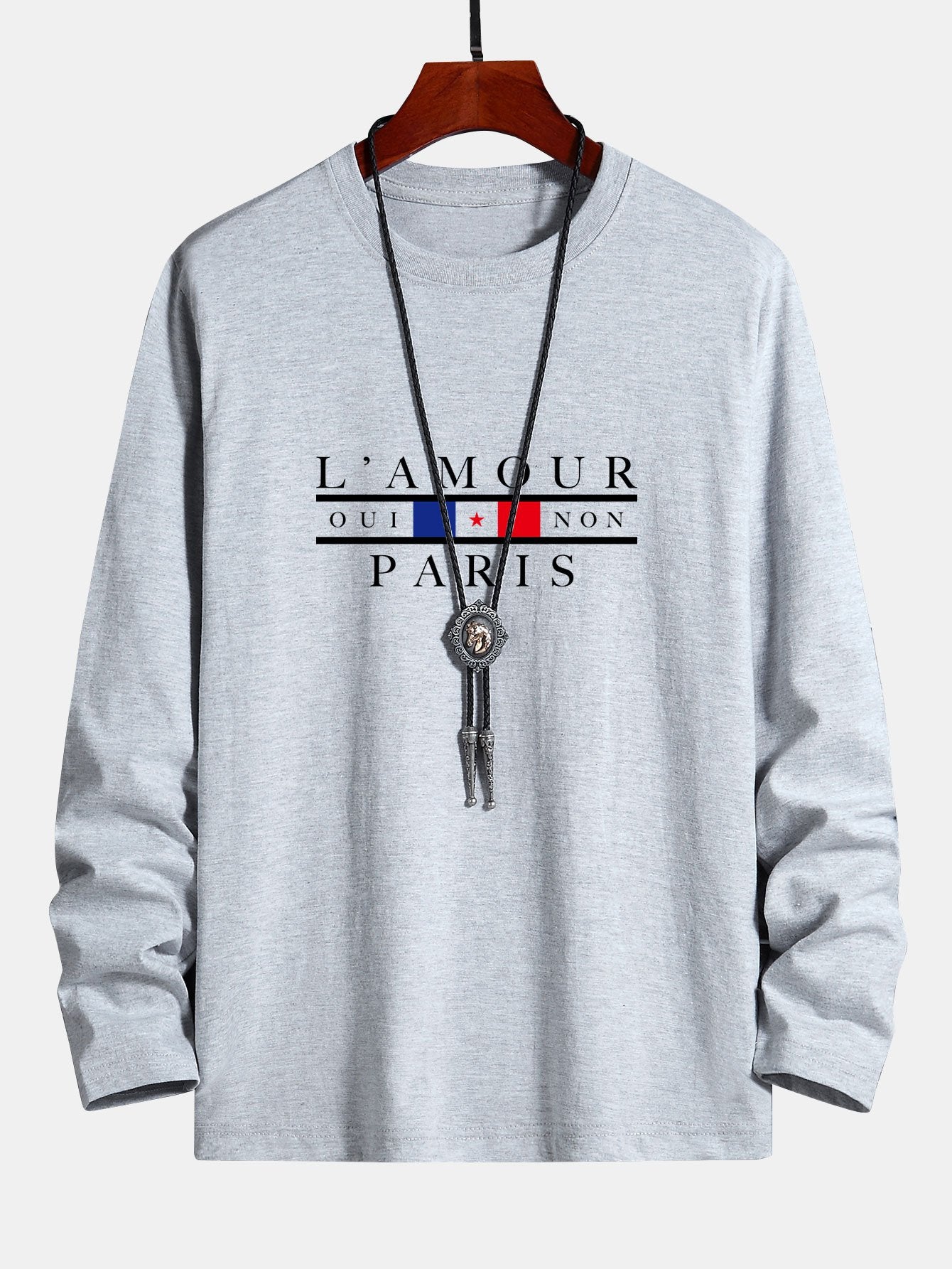 Long Sleeve Paris Slogan Print Cotton T-Shirt-Mitchell Shoes