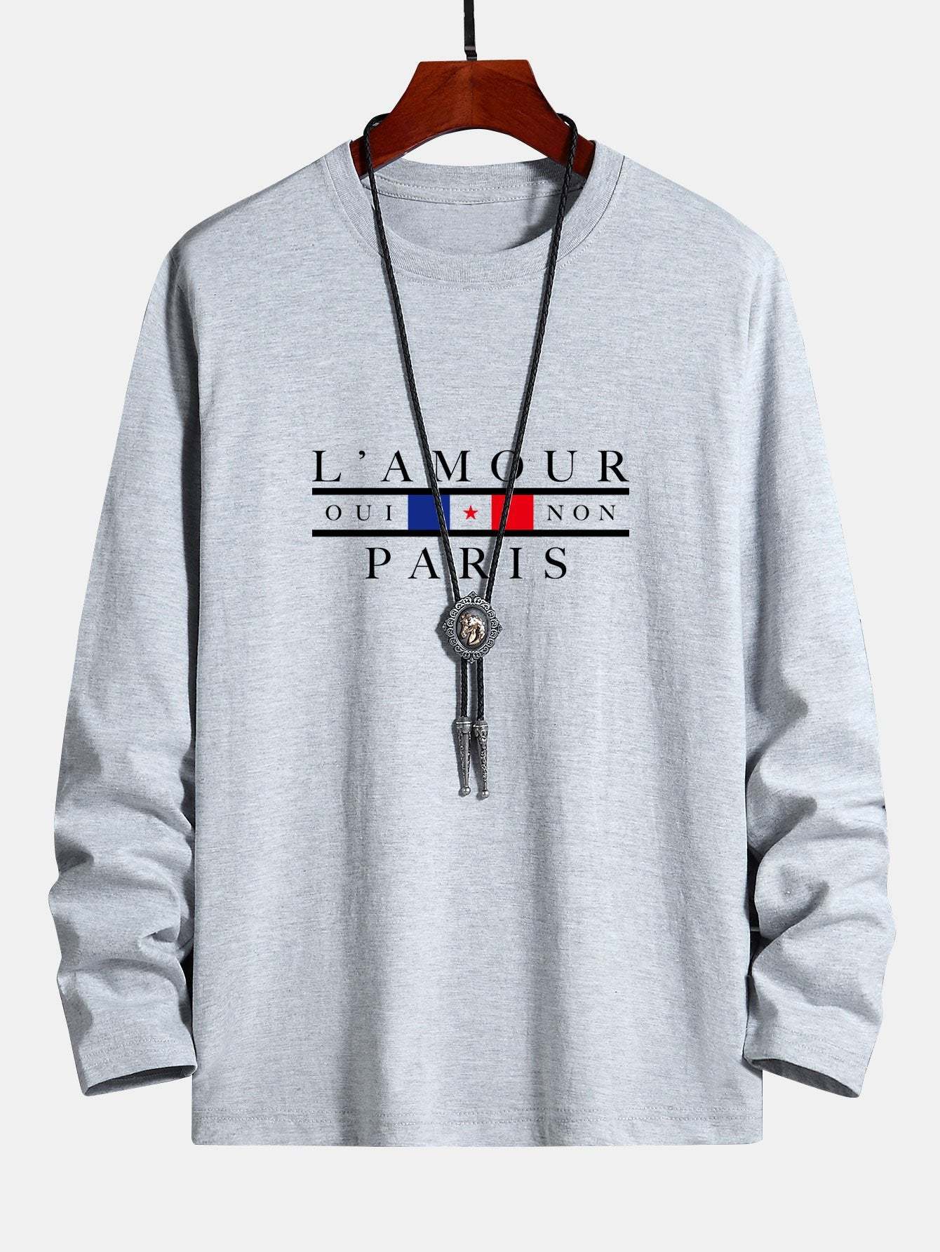 Long Sleeve Paris Slogan Print Cotton T-Shirt-Mitchell Shoes
