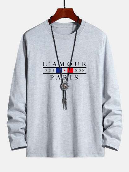 Long Sleeve Paris Slogan Print Cotton T-Shirt-Mitchell Shoes