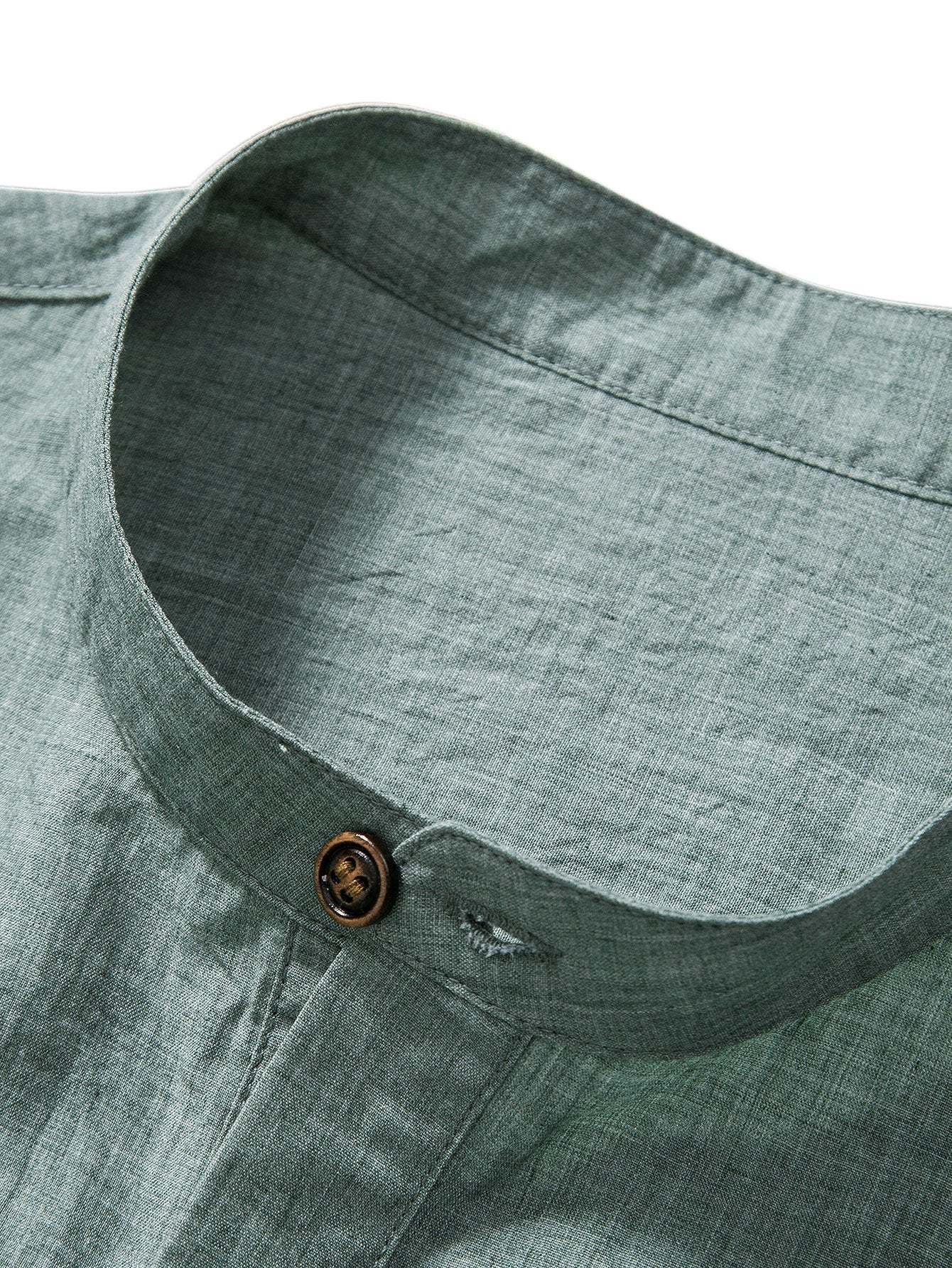 Short Sleeve Half Button Fly Henley Collar Shirt & Straight Leg Linen Pants-Mitchell Shoes