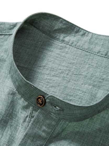 Short Sleeve Half Button Fly Henley Collar Shirt & Straight Leg Linen Pants-Mitchell Shoes