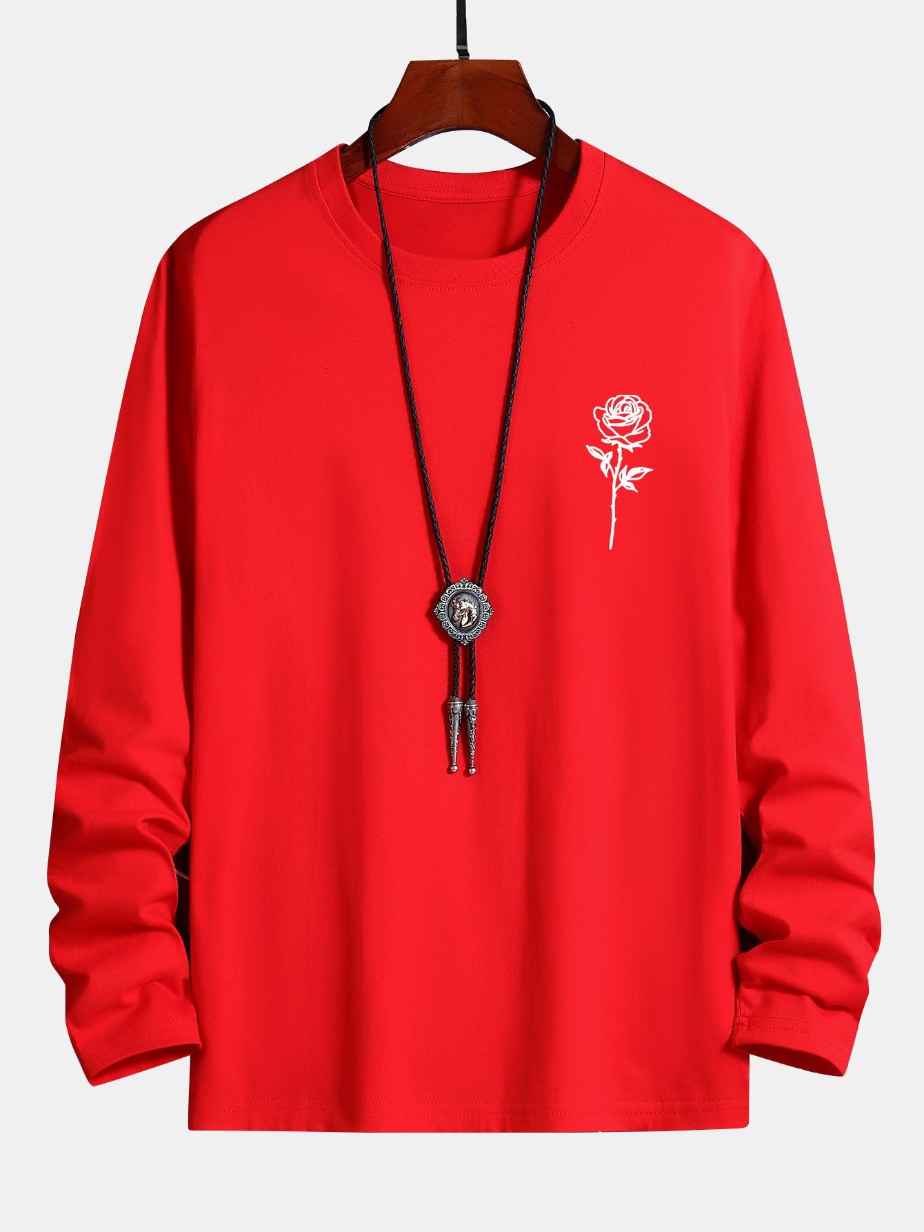 Long Sleeve Rose Print Cotton T-Shirt-Mitchell Shoes