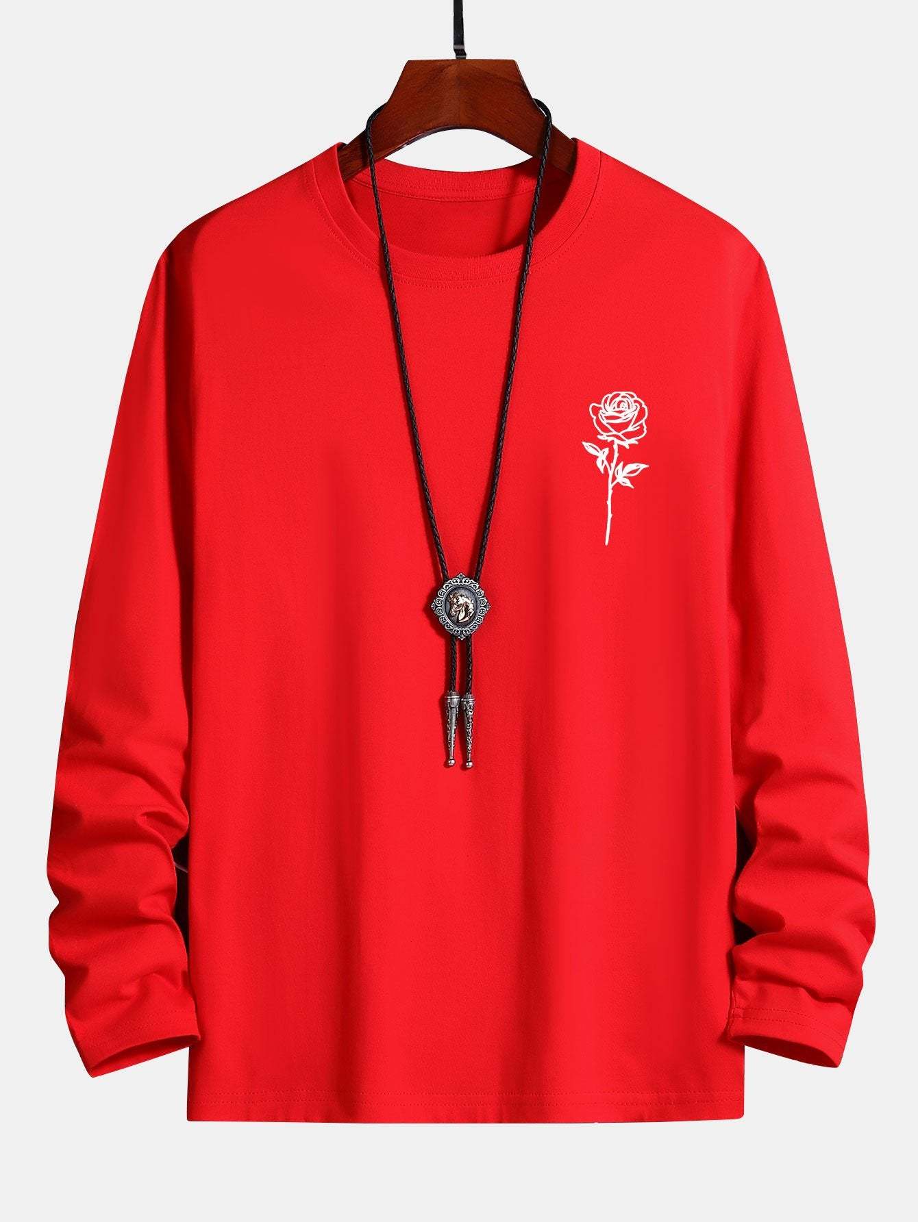 Long Sleeve Rose Print Cotton T-Shirt-Mitchell Shoes