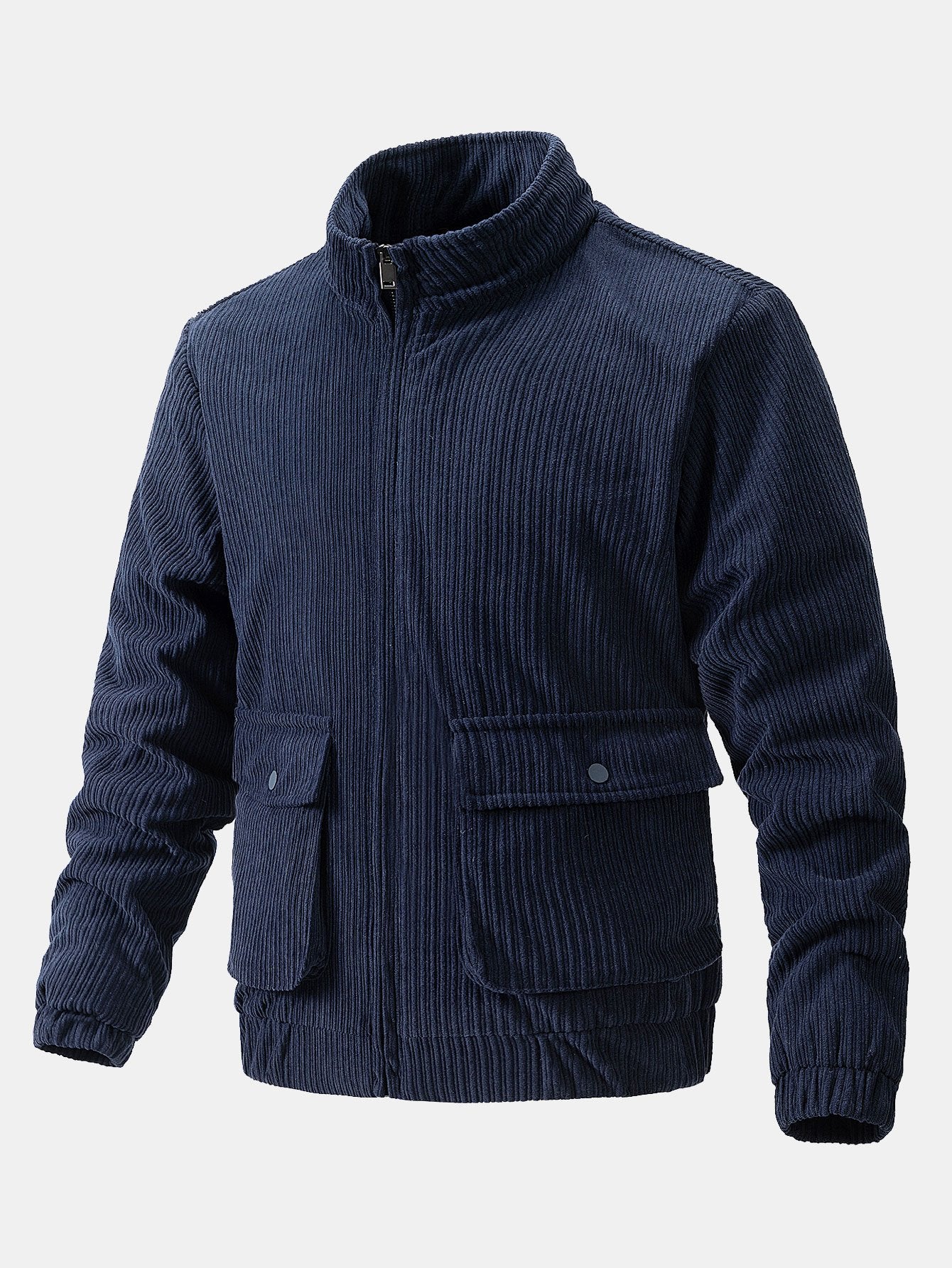 Funnel Neck Zipped Corduroy Jacket-Mitchell Shoes