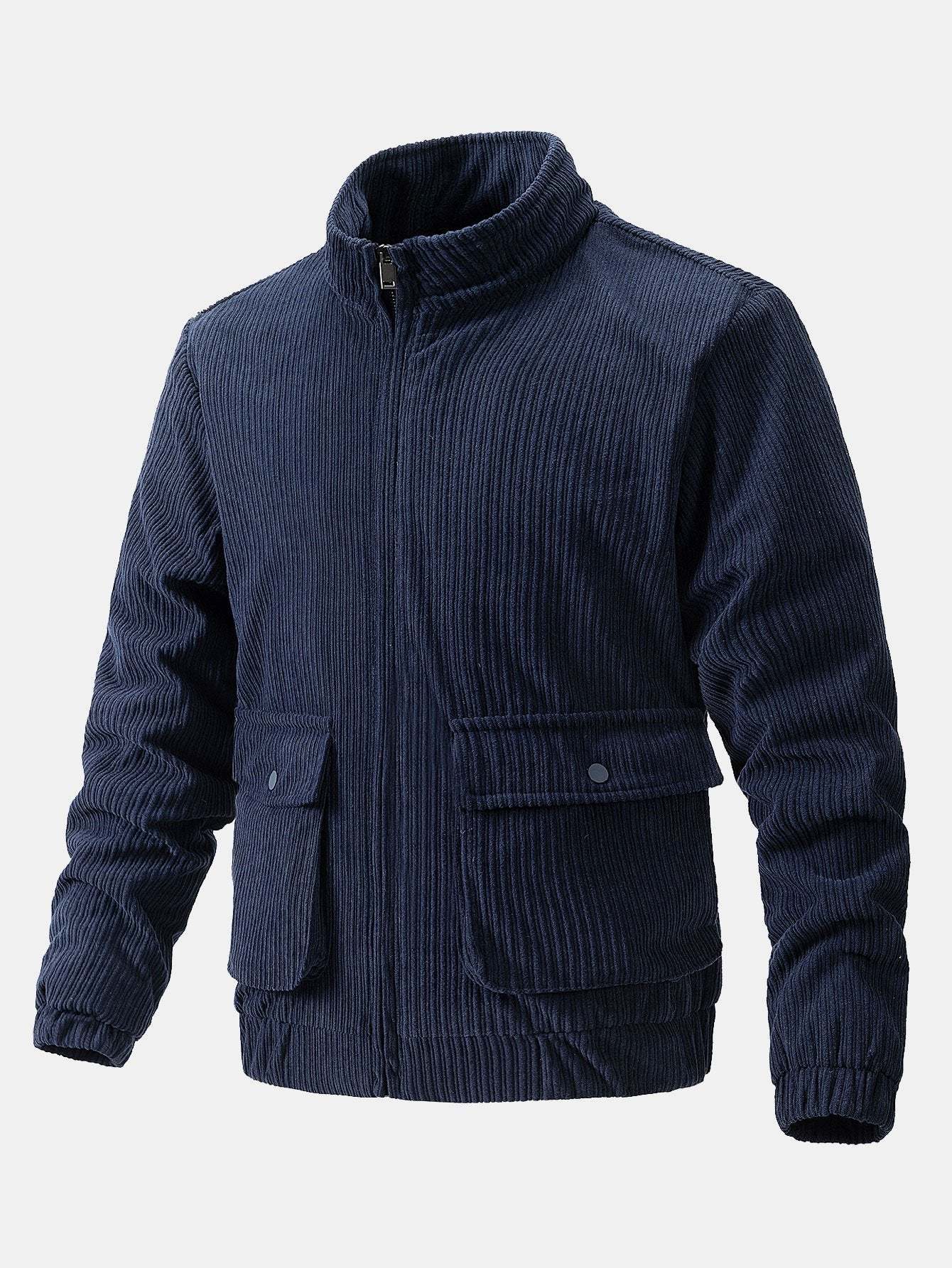 Funnel Neck Zipped Corduroy Jacket-Mitchell Shoes
