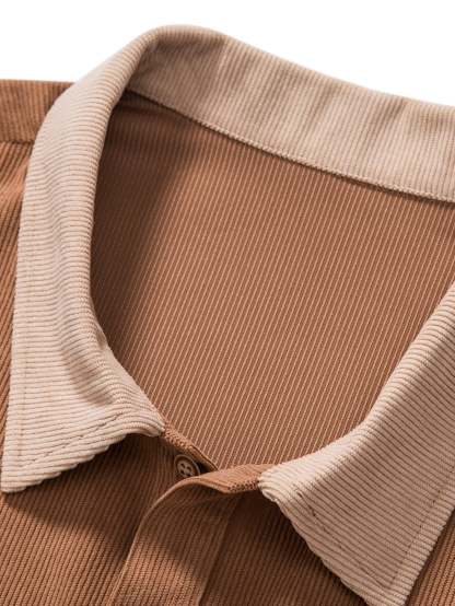 Color Block Corduroy Polo Shirt-Mitchell Shoes