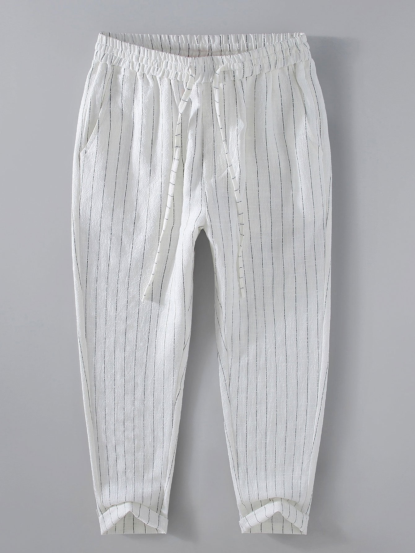 Striped Linen Cotton Blend Cropped Pants-Mitchell Shoes