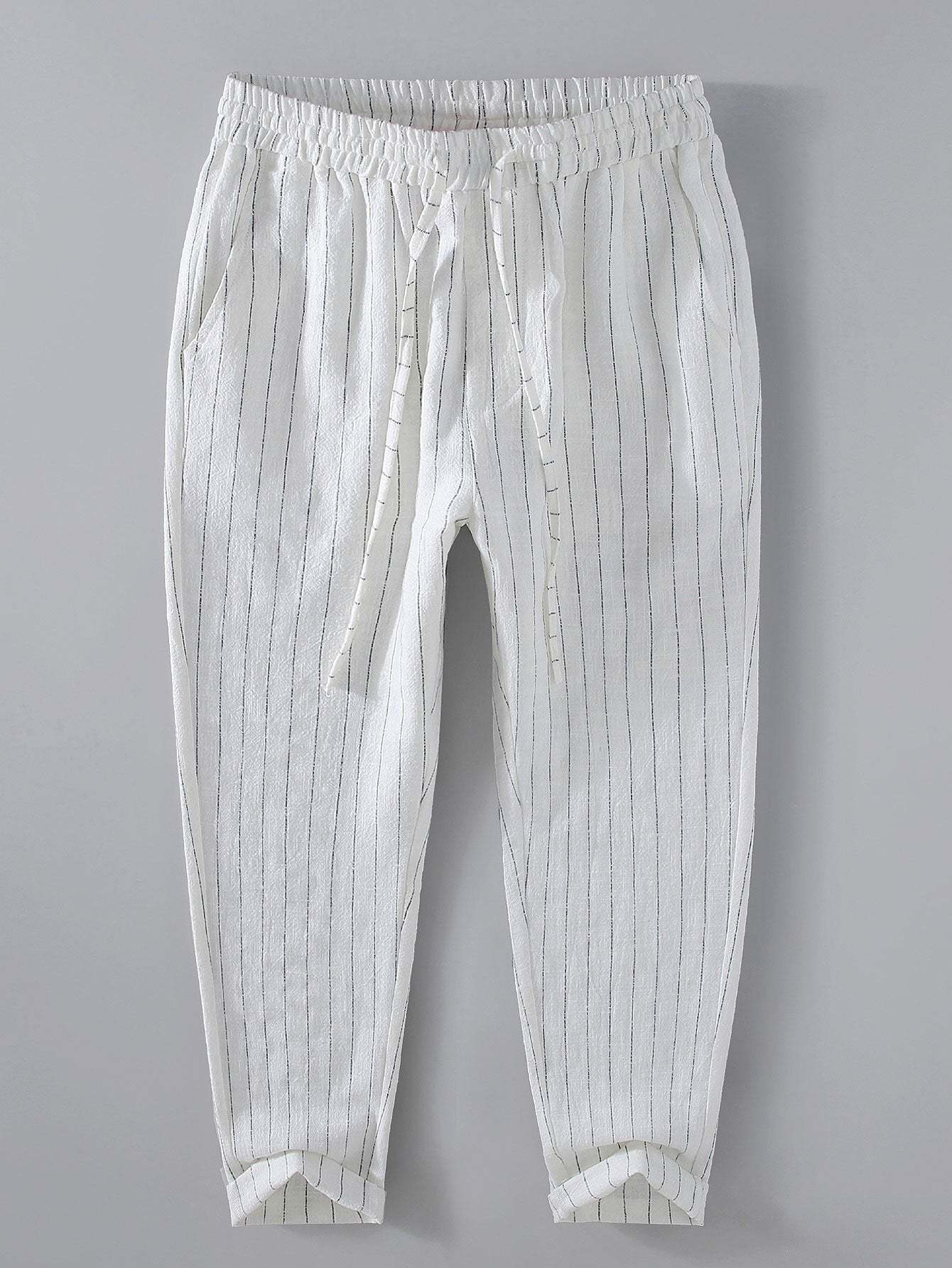 Striped Linen Cotton Blend Cropped Pants-Mitchell Shoes