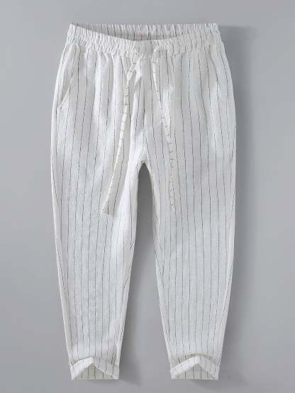 Striped Linen Cotton Blend Cropped Pants-Mitchell Shoes