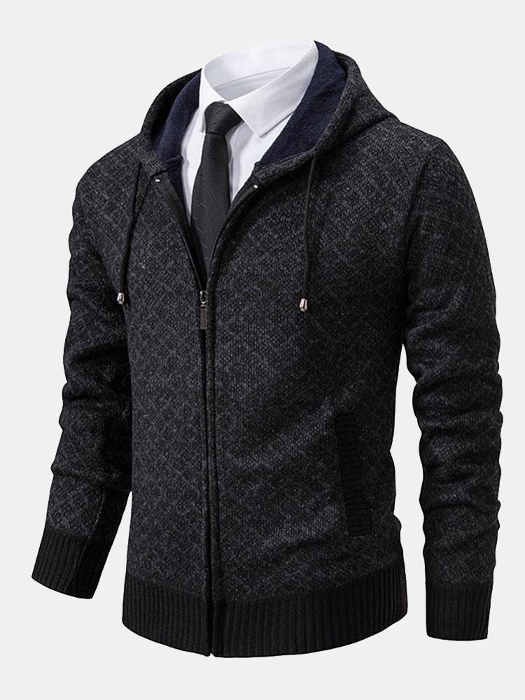 Diamond Pattern Zip Hooded Sweater-Mitchell Shoes