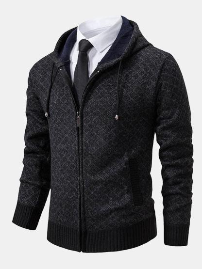 Diamond Pattern Zip Hooded Sweater-Mitchell Shoes