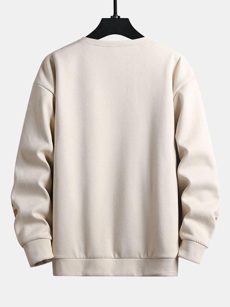 Letter Print Suede Crew Neck Sweatshirt-Mitchell Shoes