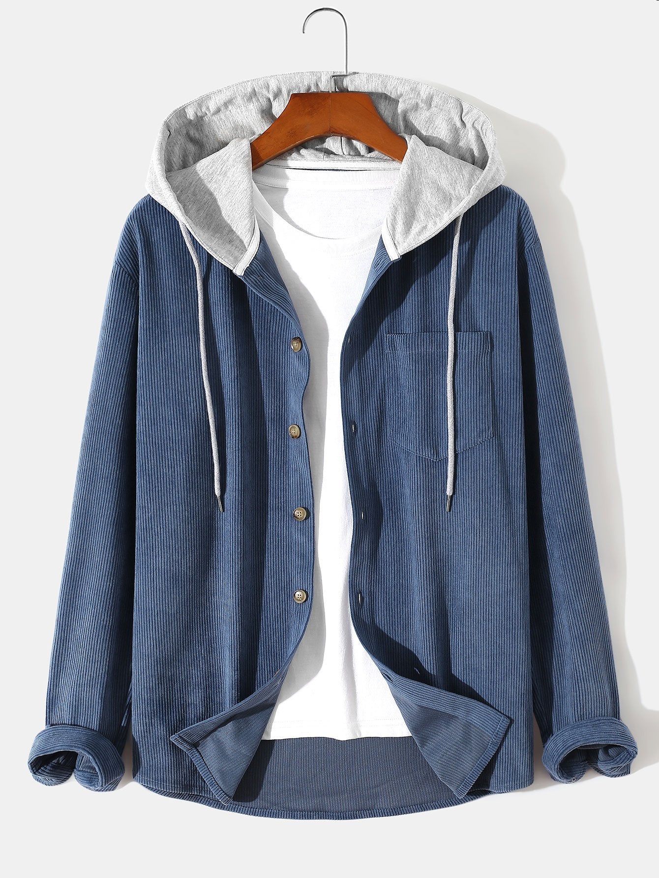 Long Sleeve Hooded Corduroy Overshirt-Mitchell Shoes