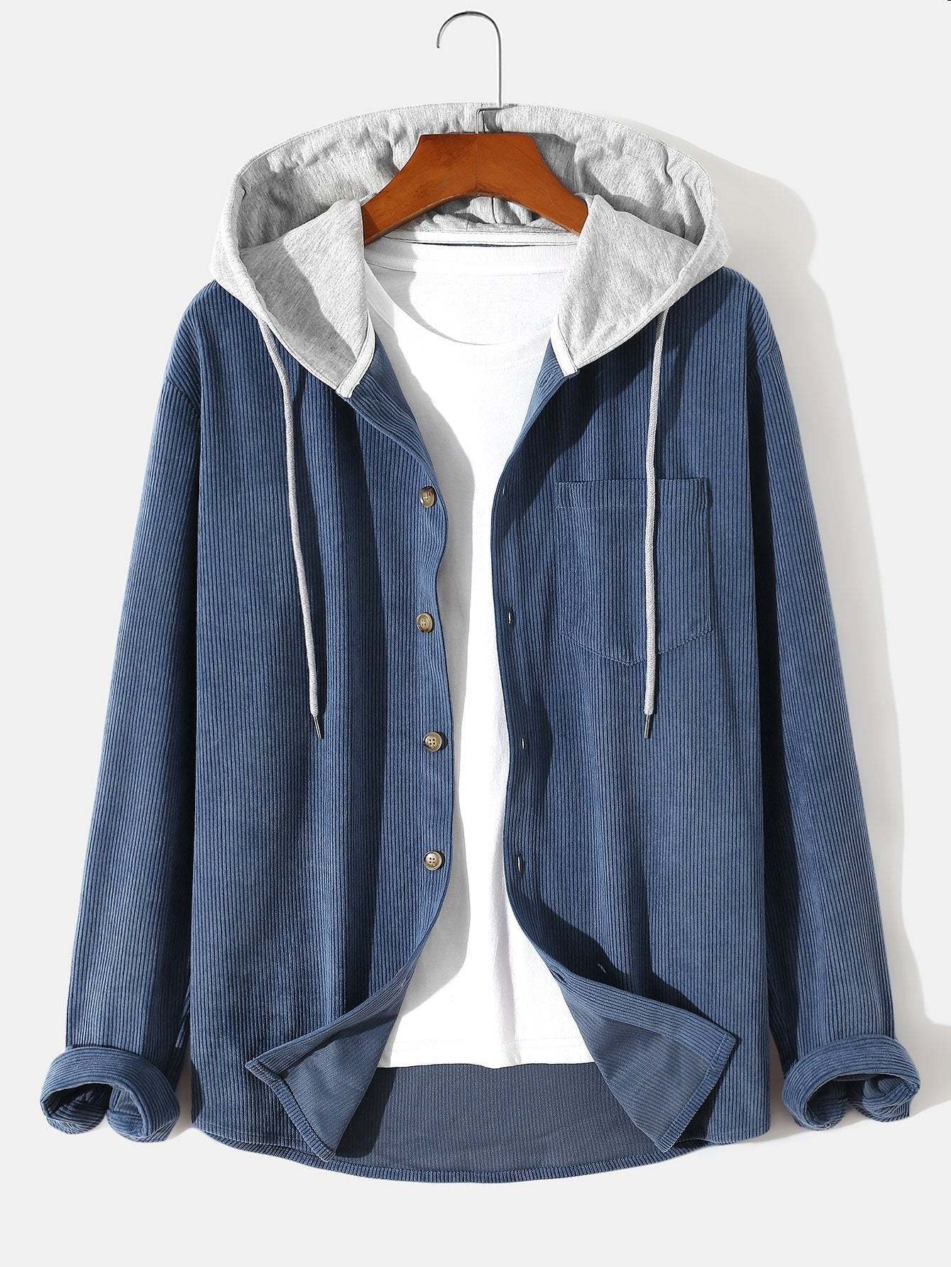 Long Sleeve Hooded Corduroy Overshirt-Mitchell Shoes
