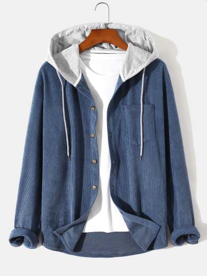 Long Sleeve Hooded Corduroy Overshirt-Mitchell Shoes