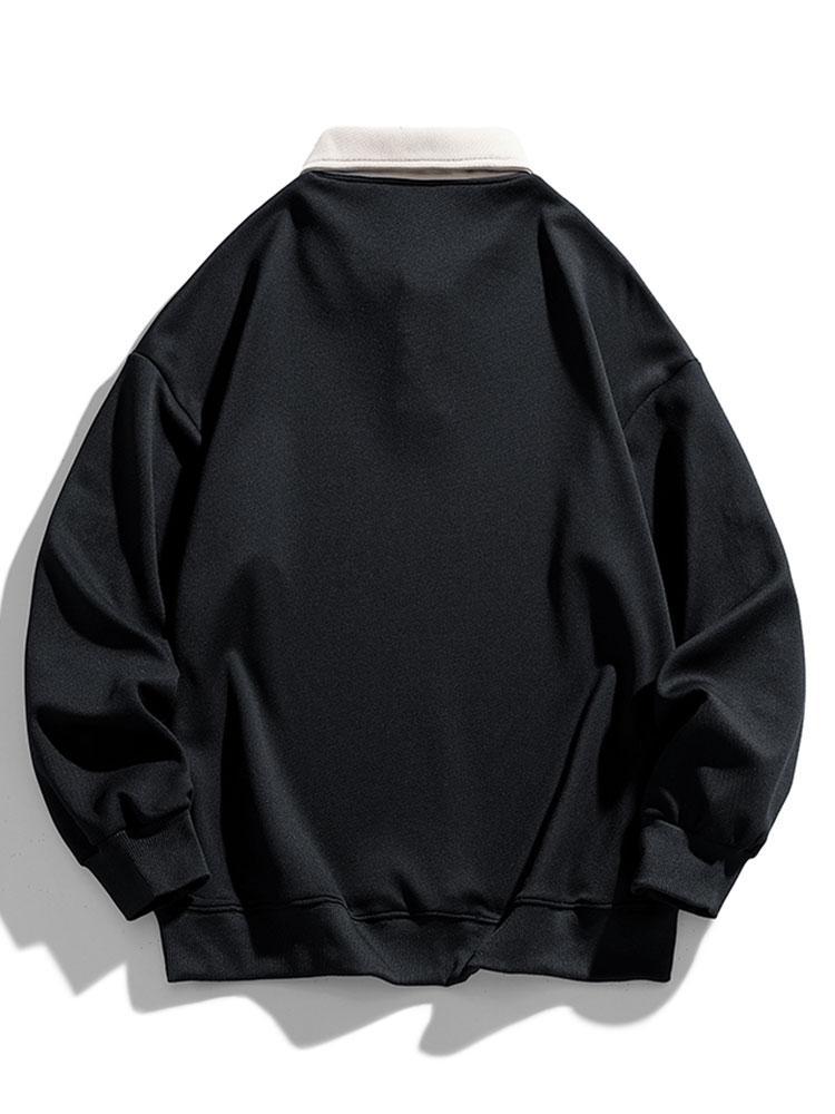 Relax Fit Contrast Waffle Polo Sweatshirt-Mitchell Shoes