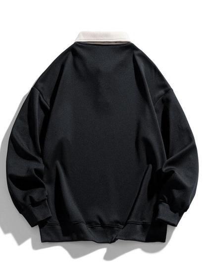 Relax Fit Contrast Waffle Polo Sweatshirt-Mitchell Shoes