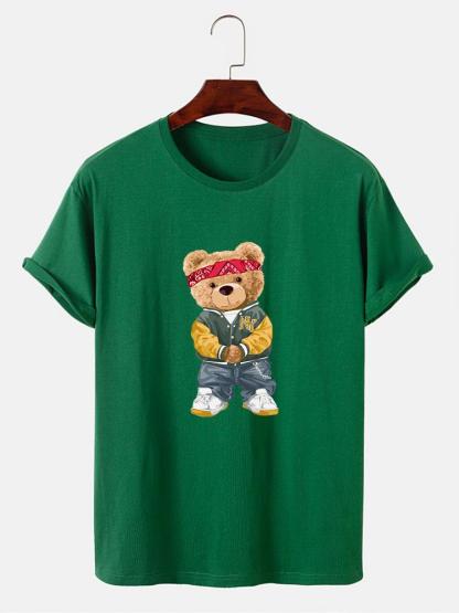 Hip Hop Bear Print T-Shirt-Mitchell Shoes