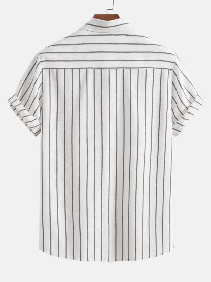 Cotton Blend Striped Button Up Shirt-Mitchell Shoes