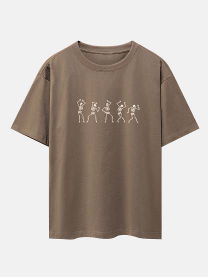 Dancing Skeleton Print Heavy Weight Drop Shoulder Oversize T-Shirt-Mitchell Shoes