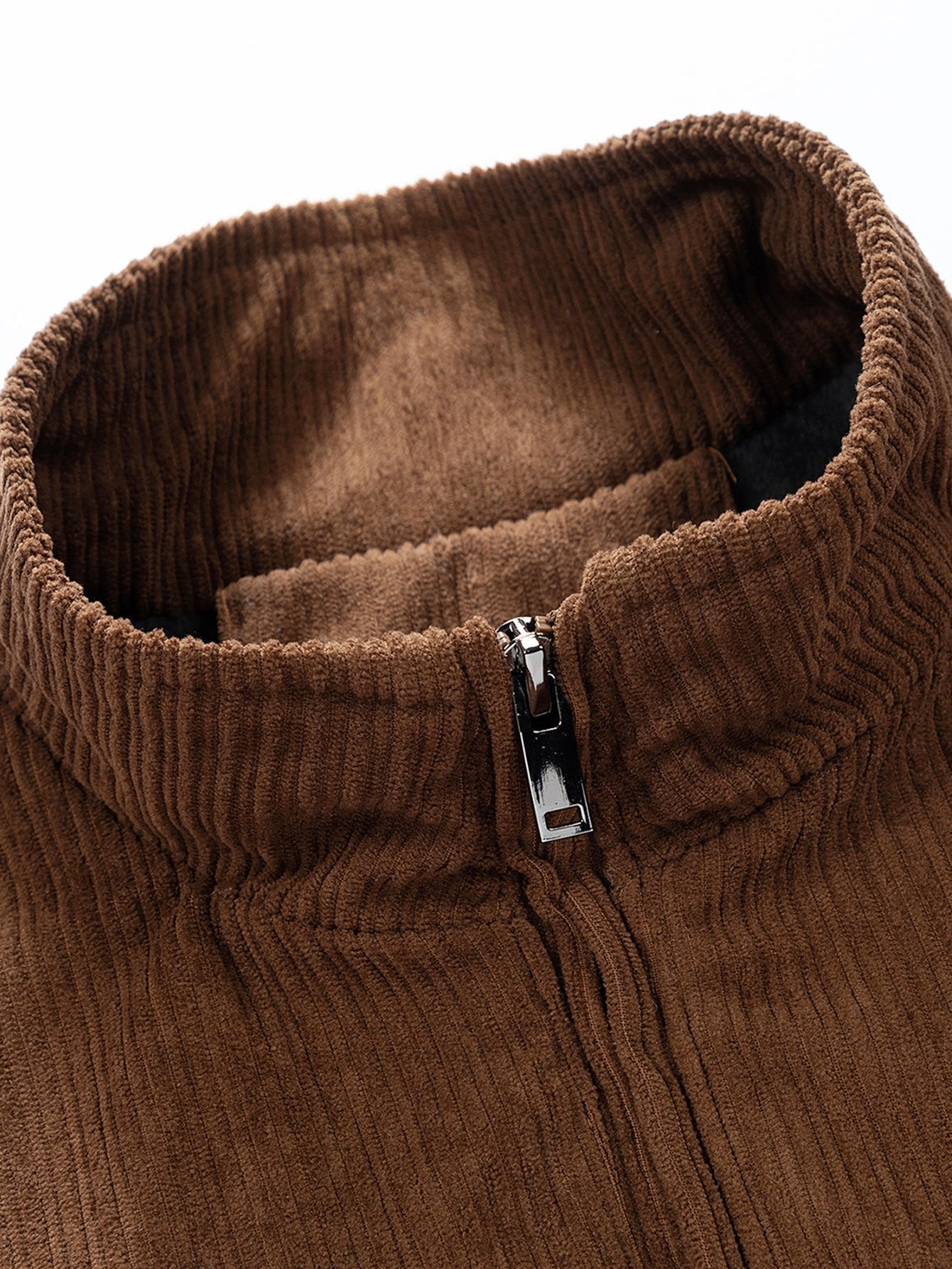Funnel Neck Zipped Corduroy Jacket-Mitchell Shoes