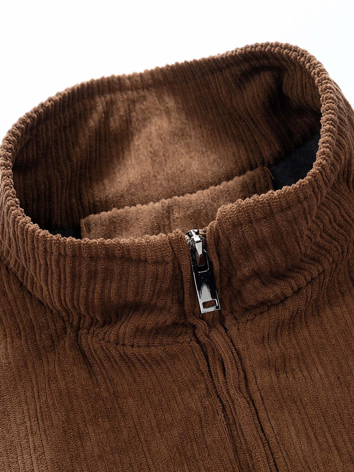 Funnel Neck Zipped Corduroy Jacket-Mitchell Shoes