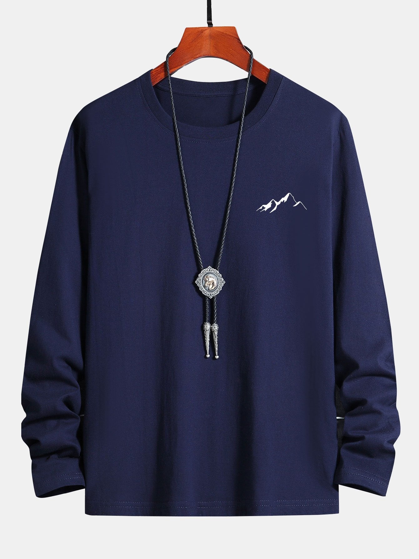 Long Sleeve Mountain Graphic Print Cotton T-Shirt-Mitchell Shoes