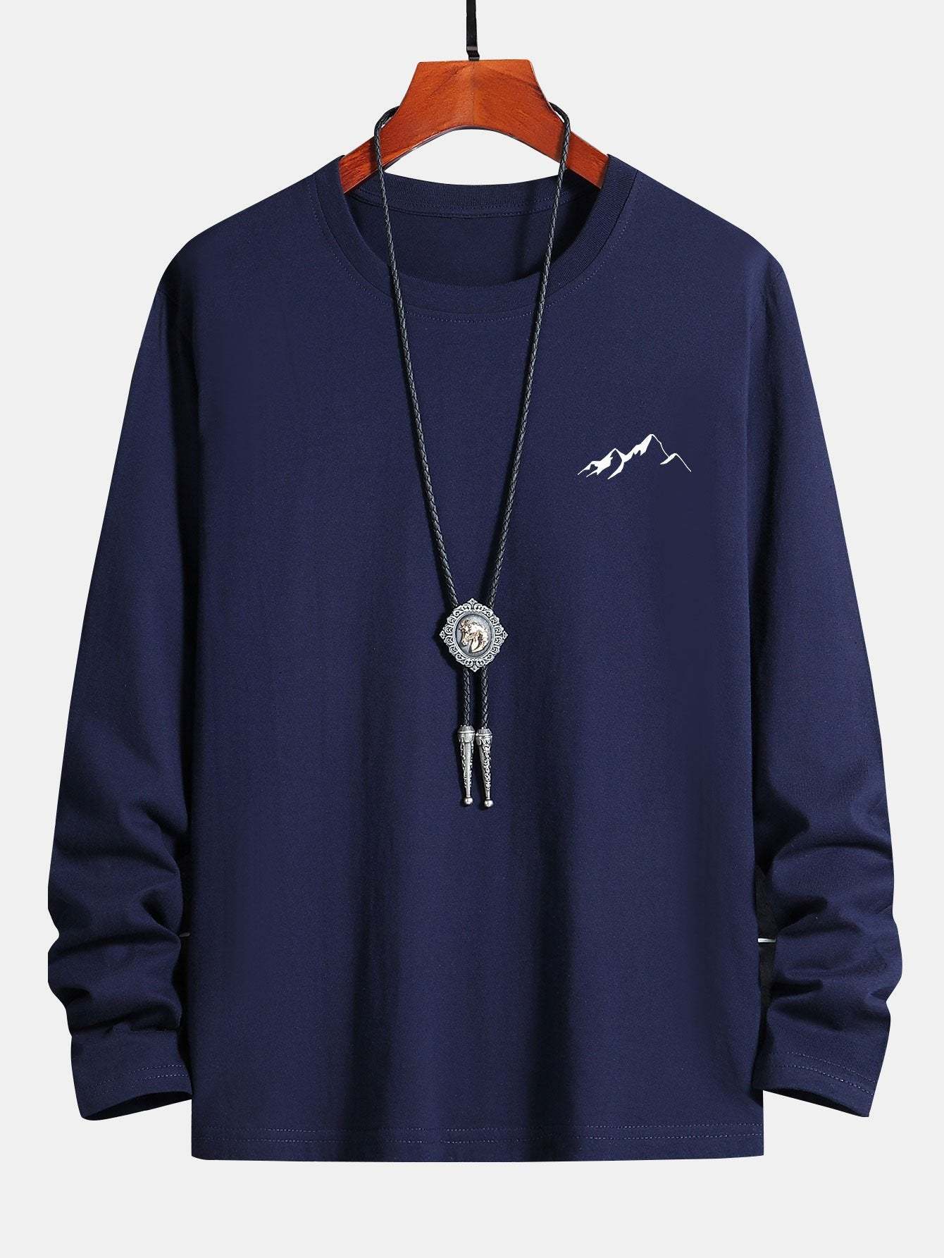 Long Sleeve Mountain Graphic Print Cotton T-Shirt-Mitchell Shoes