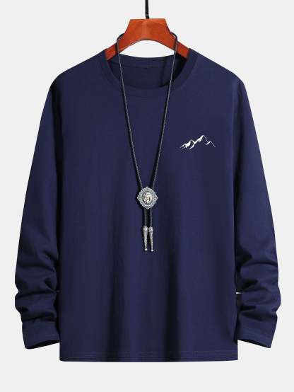 Long Sleeve Mountain Graphic Print Cotton T-Shirt-Mitchell Shoes