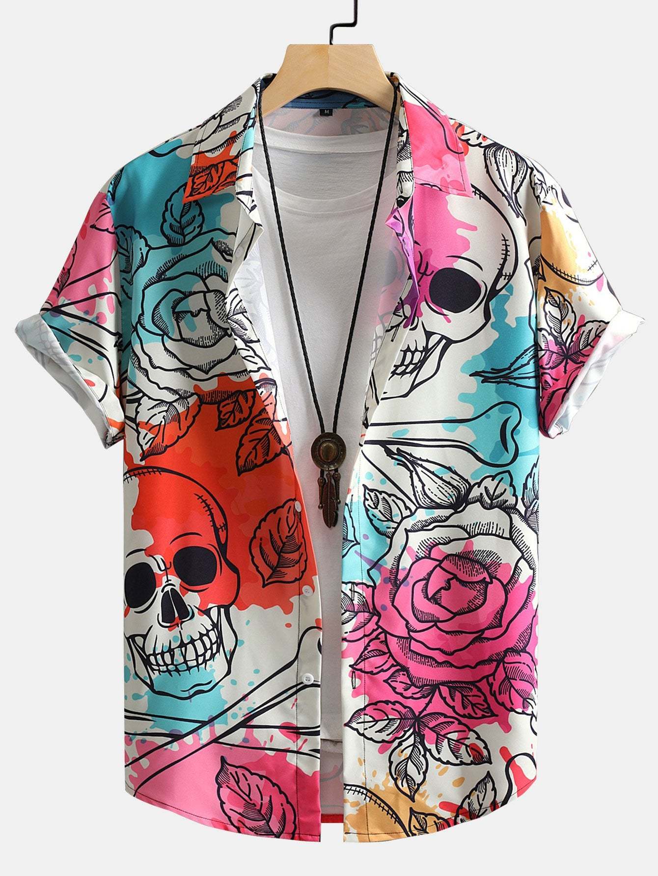 Skull Floral Print Button Up Shirt-Mitchell Shoes