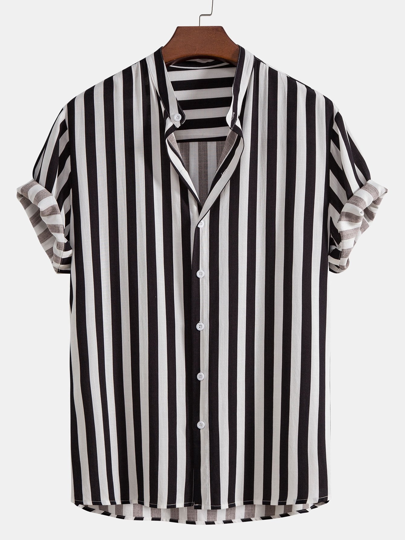 Striped Stand Collar Shirt-Mitchell Shoes