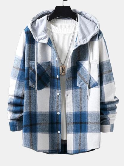 Hooded Flannel Plaid Overshirt-Mitchell Shoes