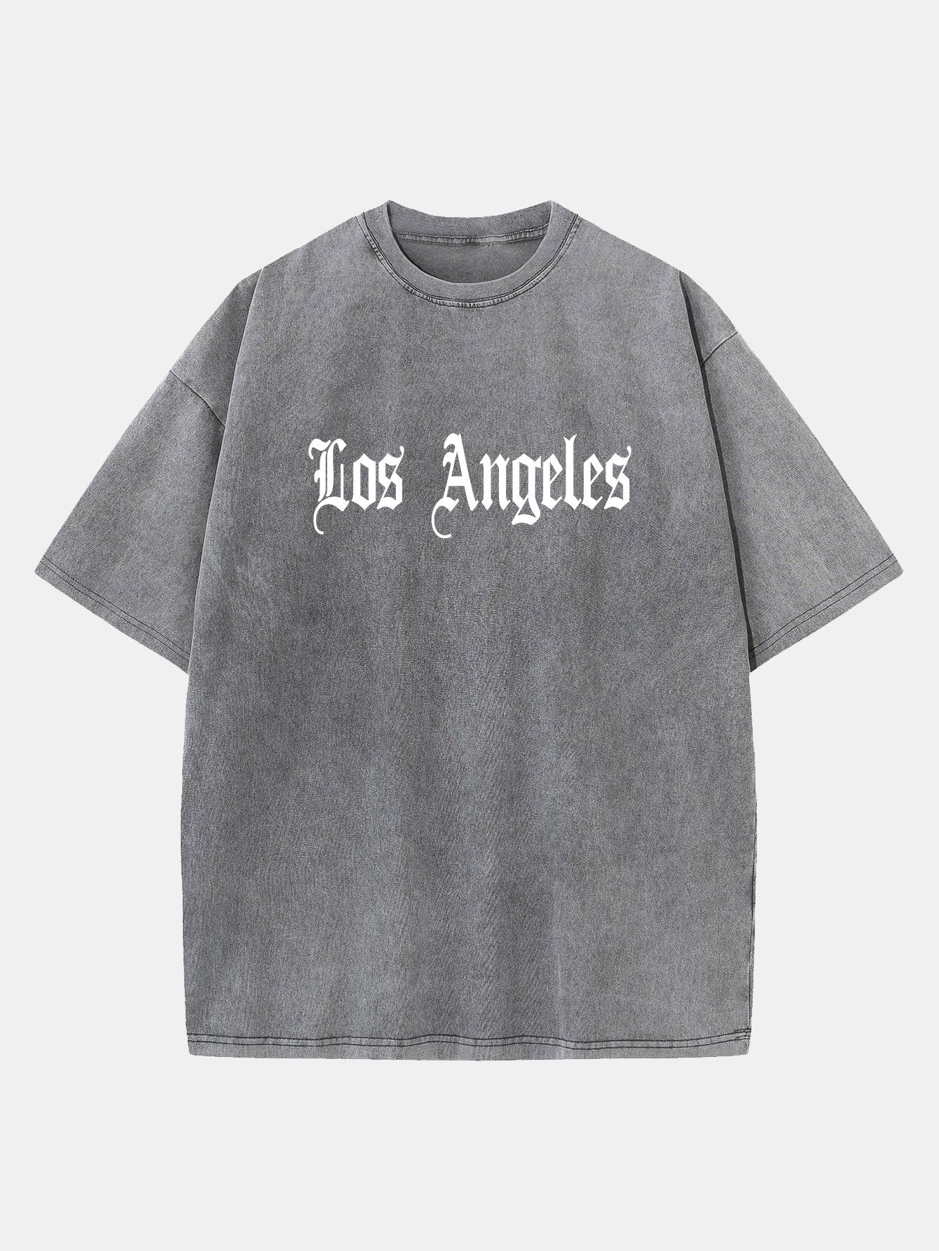 Los Angeles Gothic Print Washed Distressed Drop Shoulder T-Shirt-Mitchell Shoes