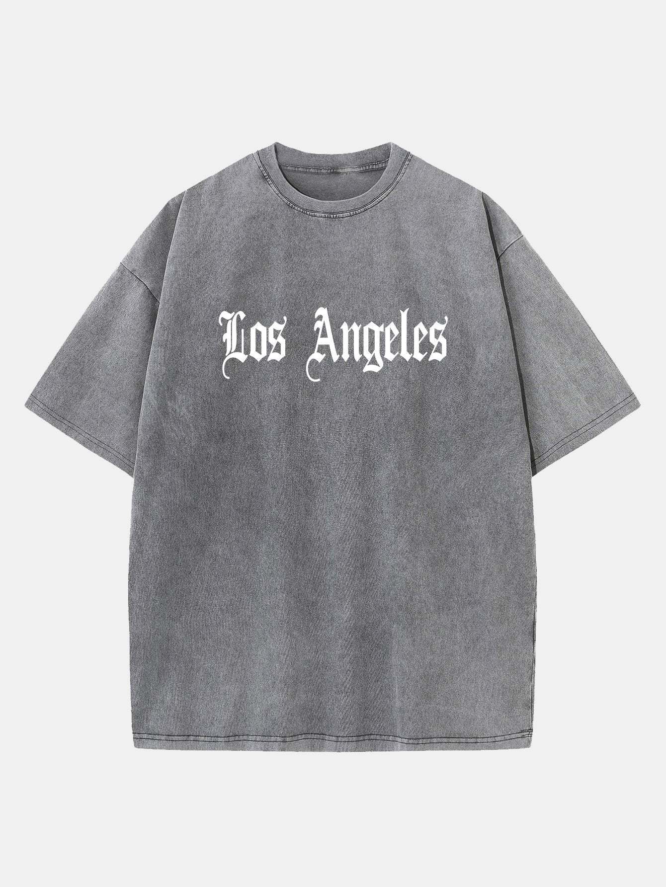 Los Angeles Gothic Print Washed Distressed Drop Shoulder T-Shirt-Mitchell Shoes