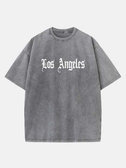 Los Angeles Gothic Print Washed Distressed Drop Shoulder T-Shirt-Mitchell Shoes