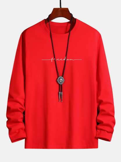 Long Sleeve Freedom Print Cotton T-Shirt-Mitchell Shoes