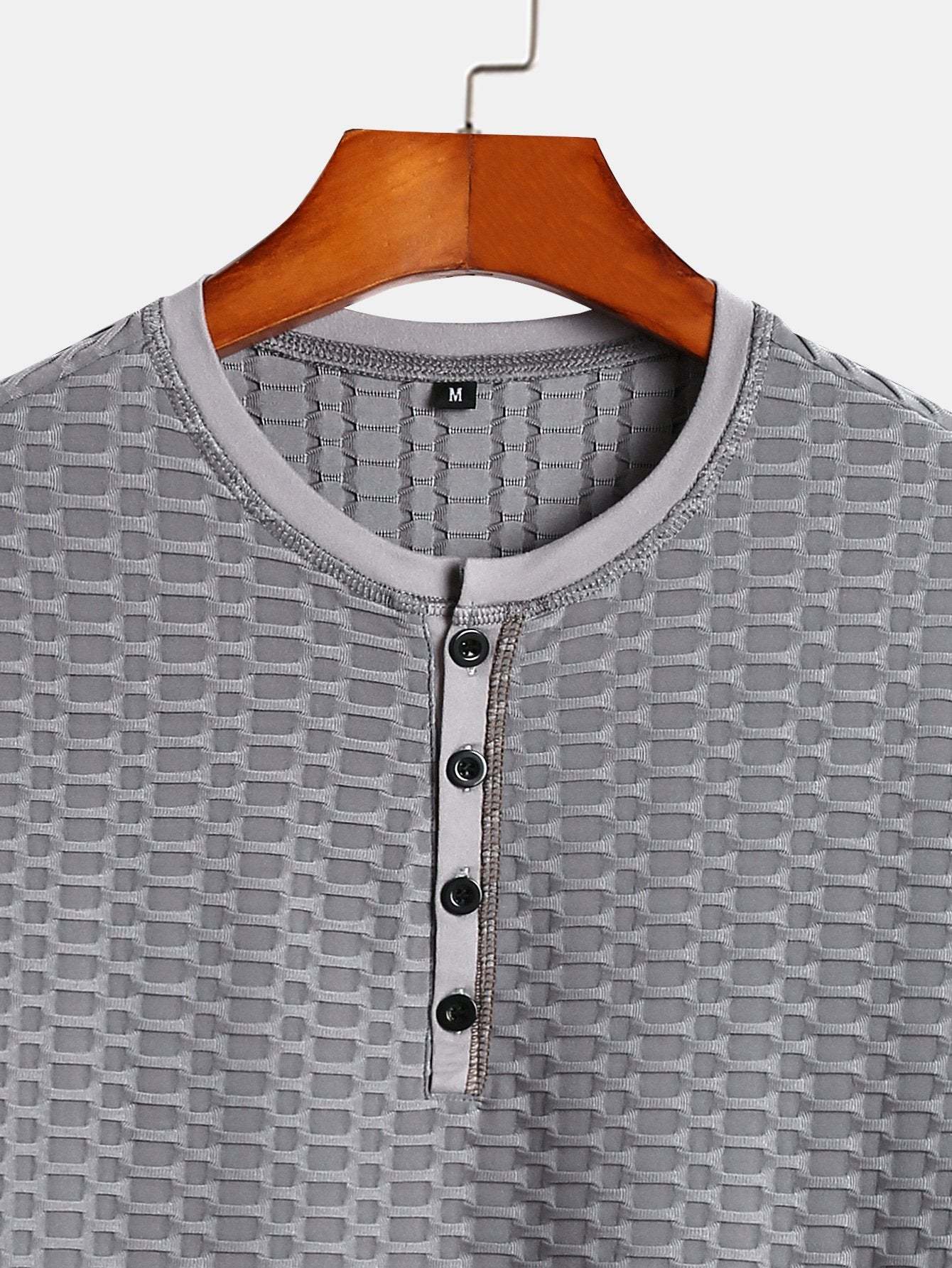 Long Sleeve Muscle Fit Knitted Textured Henley Shirt-Mitchell Shoes