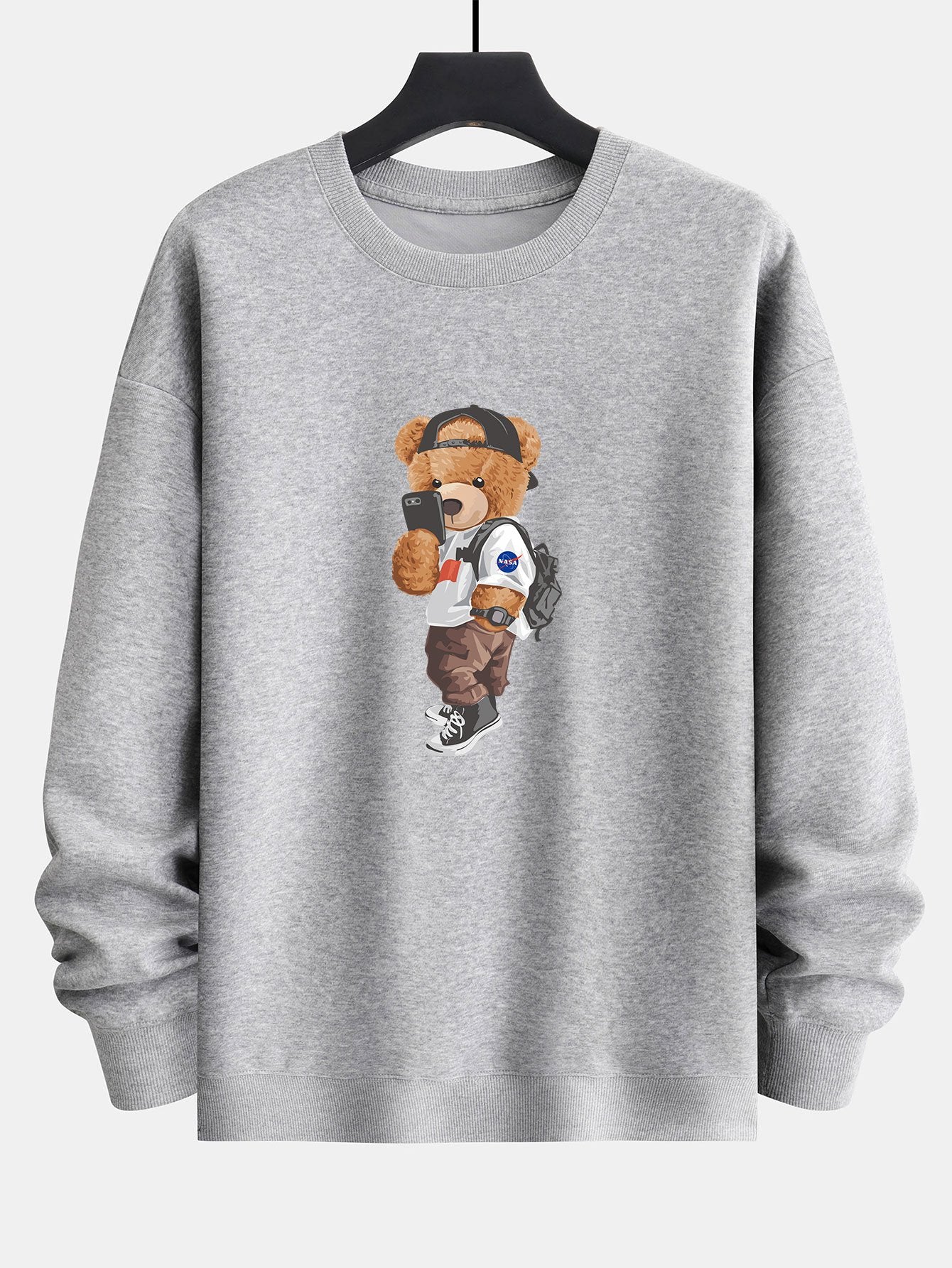 Selfie Bear Print Relax Fit Sweatshirt-Mitchell Shoes