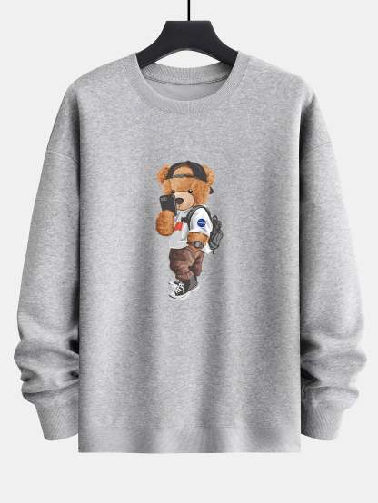Selfie Bear Print Relax Fit Sweatshirt-Mitchell Shoes