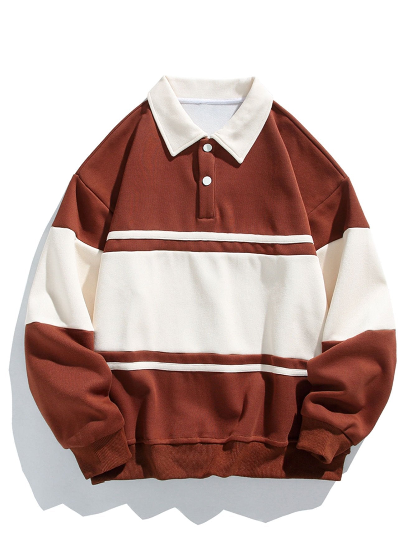 Relax Fit Color Block Patchwork Polo Sweatshirt-Mitchell Shoes